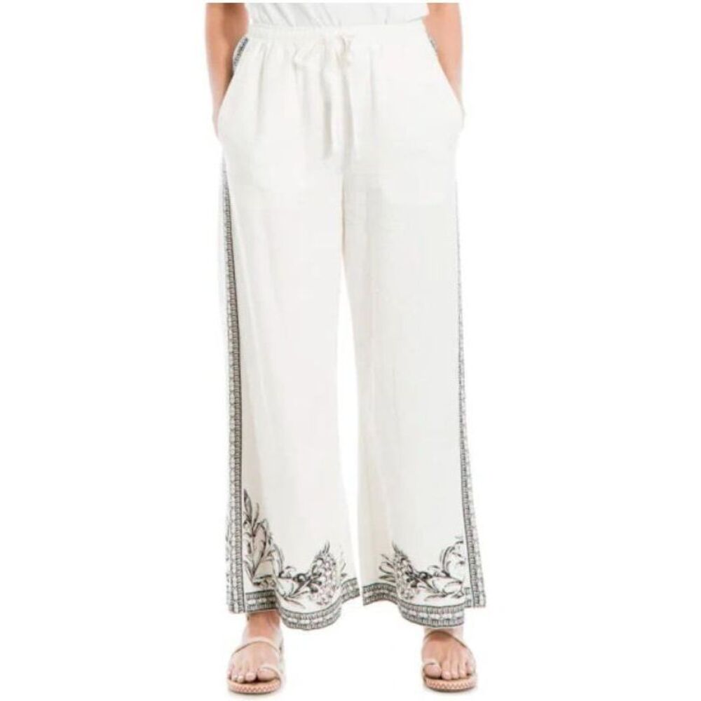 Max Studio White Wide Leg Pants with Black Pattern XL
